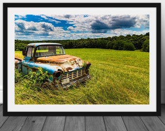 Abandoned old farm truck photography print, scenic fine art country wall art photo unique living room home decor