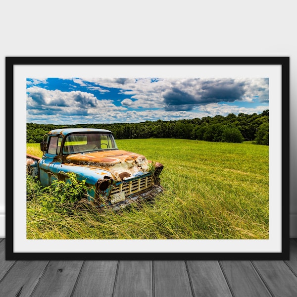 Abandoned old farm truck photography print, scenic fine art country wall art photo unique living room home decor