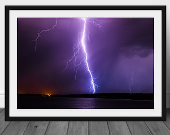 Lightning wall art picture, nature photography home decor