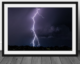 lightning photography print, storm wall art hanging decor