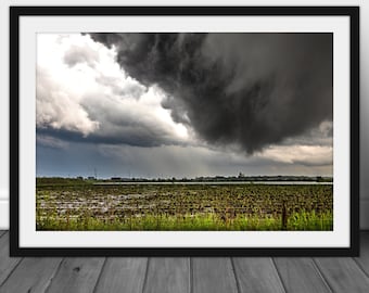 Tornado wall art picture hanging, dramatic storm cloud photography home decor