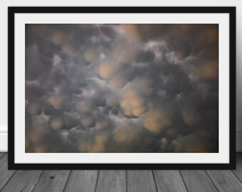 Abstract cloud photography wall art picture, dark stormy cloudscape hanging