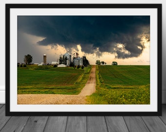 Storm wall art picture, Iowa farmland landscape photography decor