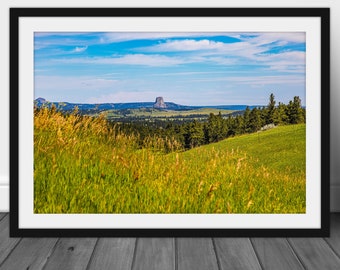 Devils tower wall art picture, scenic Wyoming landscape photography hanging
