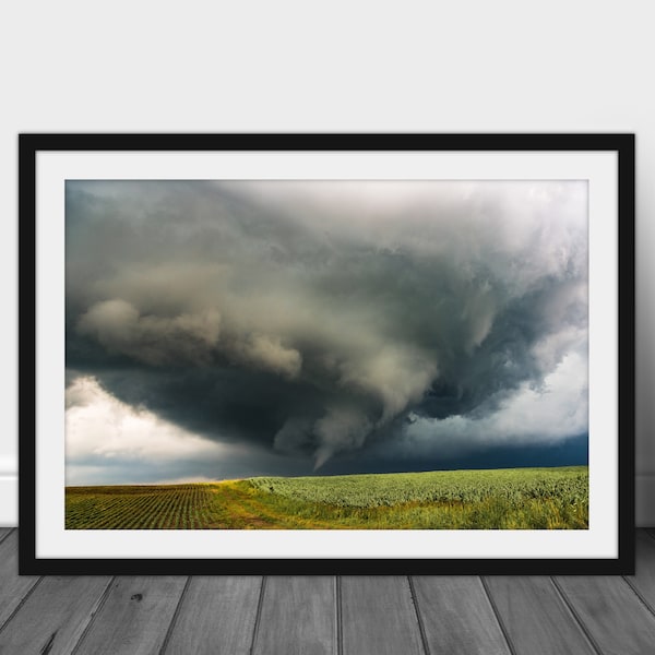 Tornado photography print, fine art supercell storm wall art photo of unique weather decor