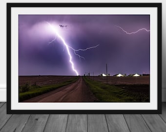 Iowa night sky landscape wall art picture, lightning photography hanging