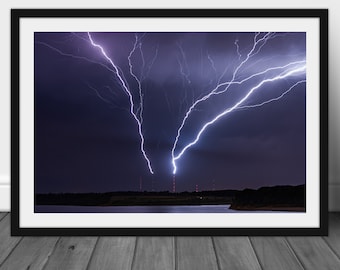 Lightning photography print, unique nature wall art picture hanging