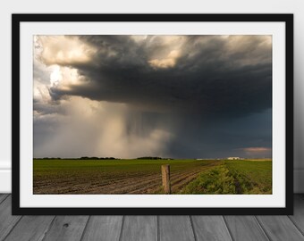 Iowa landscape photography wall art hanging, dark stormy sky picture
