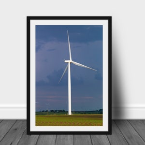 Wind turbine photo print, fine art photography of Iowa farmland unique home and office decor