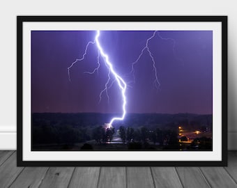 24x36 Framed lightning photography print, large nature wall hanging decor for home or office