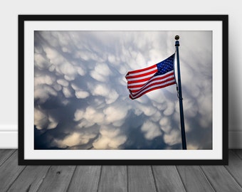 24x36 Framed American flag photography print, patriotic wall hanging for home or office