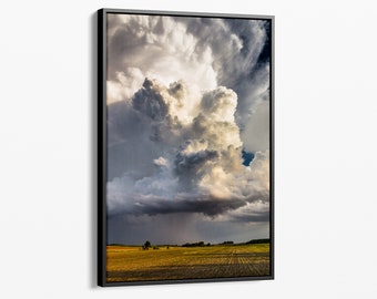 24x36 Large framed canvas thunderstorm cloud photography print, modern Iowa landscape wall art hanging for home or office