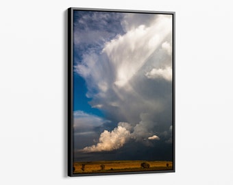 24x36 Large framed canvas cloud photography print, modern scenic nature wall art hanging for home or office
