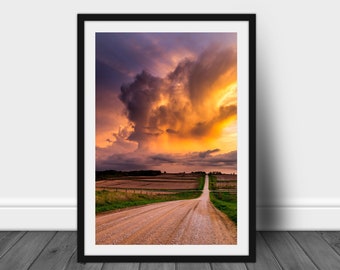 24x36 Framed Iowa landscape photography print, scenic country sunset wall hanging for home or office