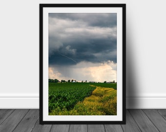 Vertical Iowa landscape wall art picture, rope tornado photography decor