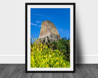 Devils tower photography print, scenic Wyoming landscape wall art hanging