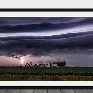 Lightning wall art photo, Iowa farmland landscape photography print