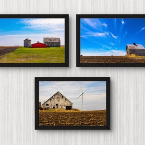 4x6 Iowa barn photo prints, set of three farm photography rustic wall art pictures for unique farmstlye photo collage