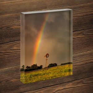 Rainbow photography print, windmill wall art photo of scenic Nebraska country landscape decor image 5