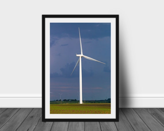 Wind turbine photo print, fine art photography of Iowa farmland unique home and office decor