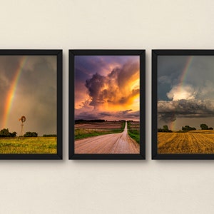 4x6 Landscape photo prints, set of 3 cloud photography and thunderstorm wall art pictures for unique nature photo collage