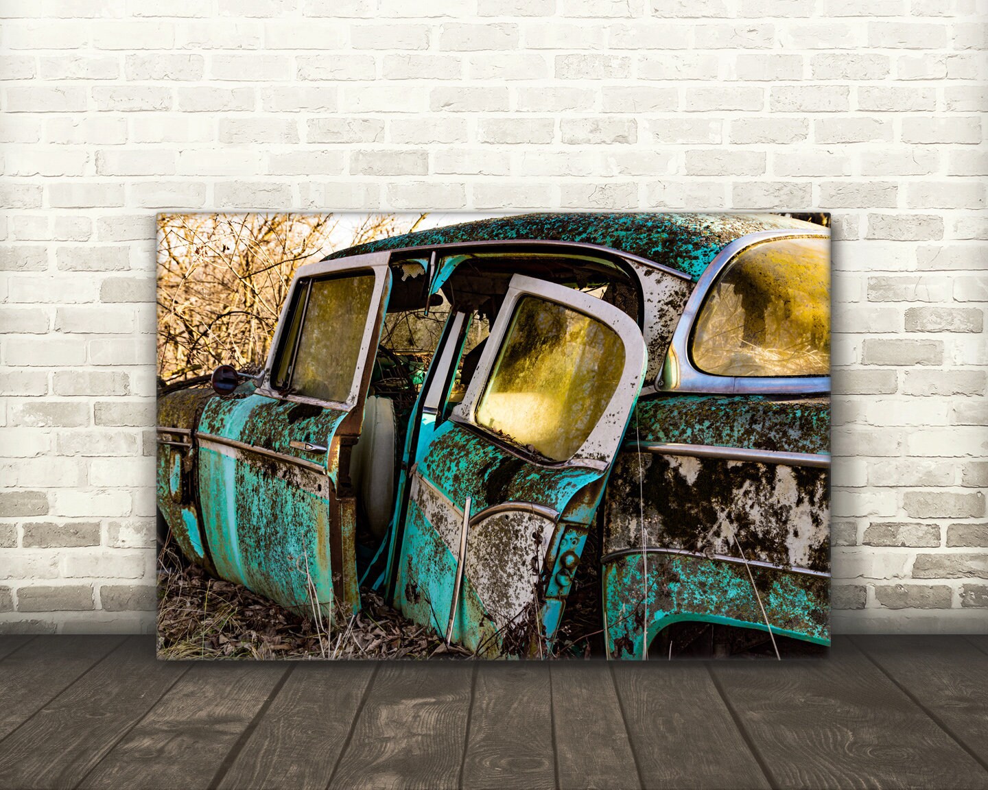 Canvas abandoned old car photo print fine art vintage car | Etsy