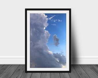 Digital photography print, printable wall art photo of gray storm clouds with blue sky instant download nature home decor