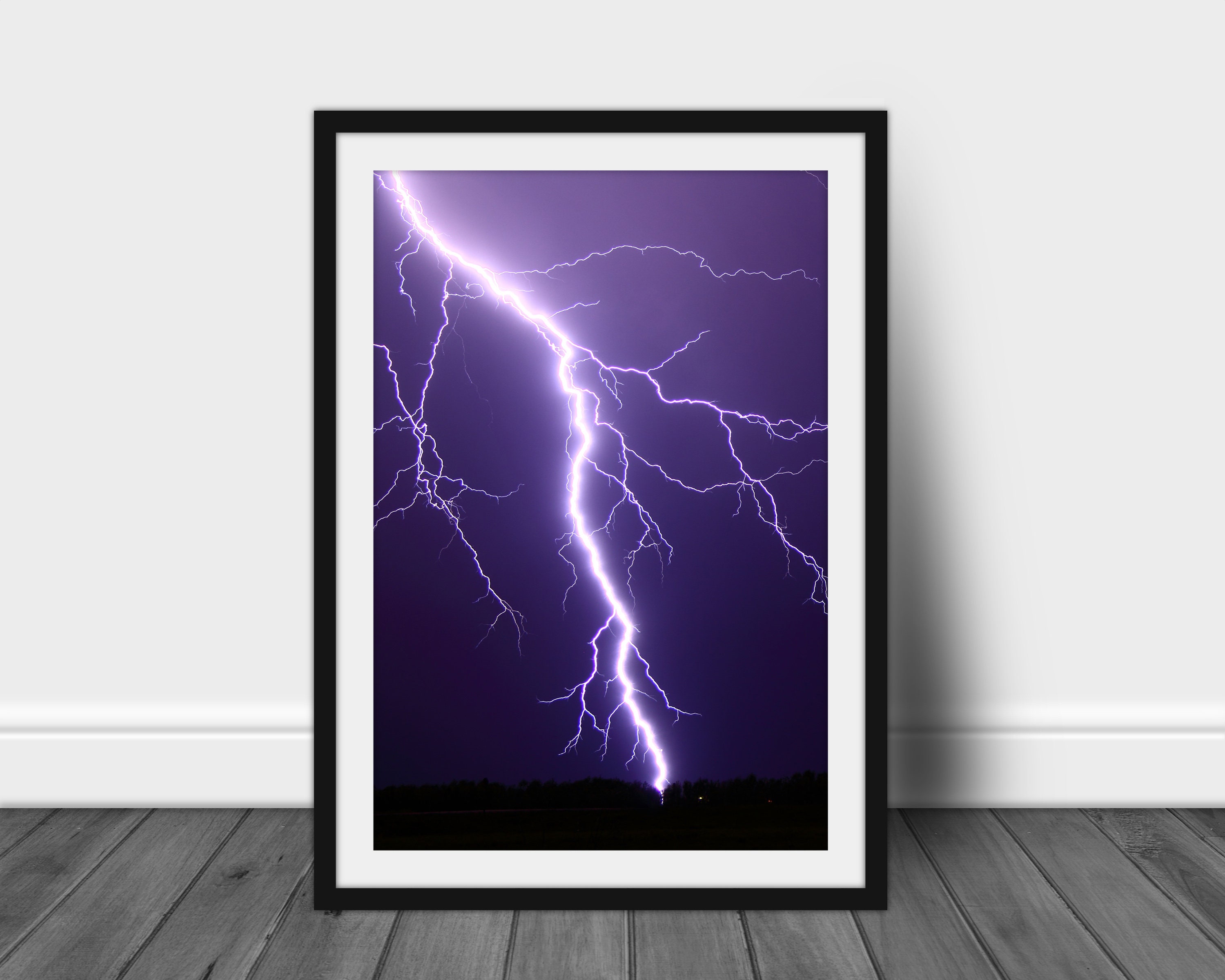 Digital photography print, printable wall art photo of very close cloud to ground lightning strike instant download weather decor
