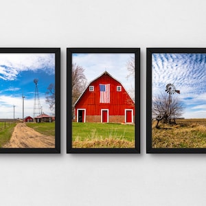 4x6 Country photo prints, set of 3 farmstyle photography and rustic wall art pictures for unique farmsted photo collage