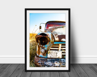 Digital photography print, printable wall art photo of old abandoned antique truck left in field instant download rustic decor