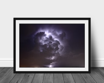 Digital photography print, printable wall art photo of lightning storm inside large thunderstorm cloud instant download nature decor