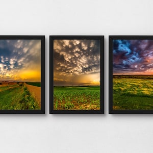 4x6 landscape photo prints, set of 3 storm photography and dramatic sunset wall art pictures for unique nature photo collage