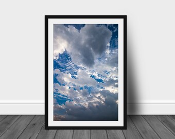 Digital photography print, printable wall art photo of peaceful scenic cloudscape with blue sky instant download weather decor