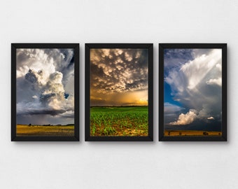 4x6 landscape photography prints, set of three storm cloud wall art pictures for unique nature photo collage