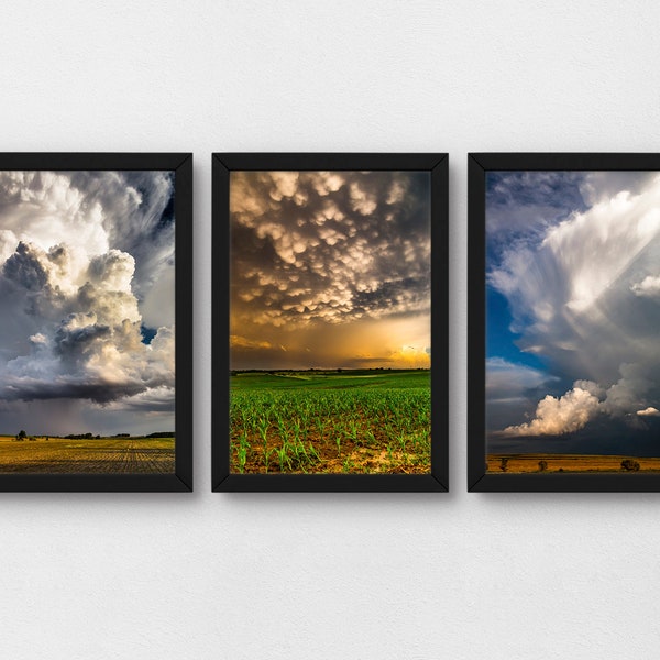 4x6 landscape photography prints, set of three storm cloud wall art pictures for unique nature photo collage