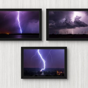 4x6 lightning photo prints, set of 3 storm photography and thunderstorm wall art pictures for unique nature photo collage