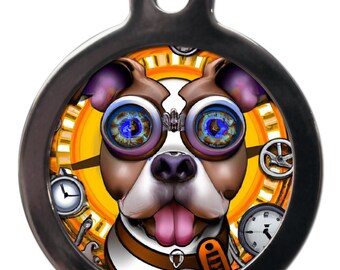 Staffy, Staffordshire Bull Terrier Steam Punk ID Tag keyring