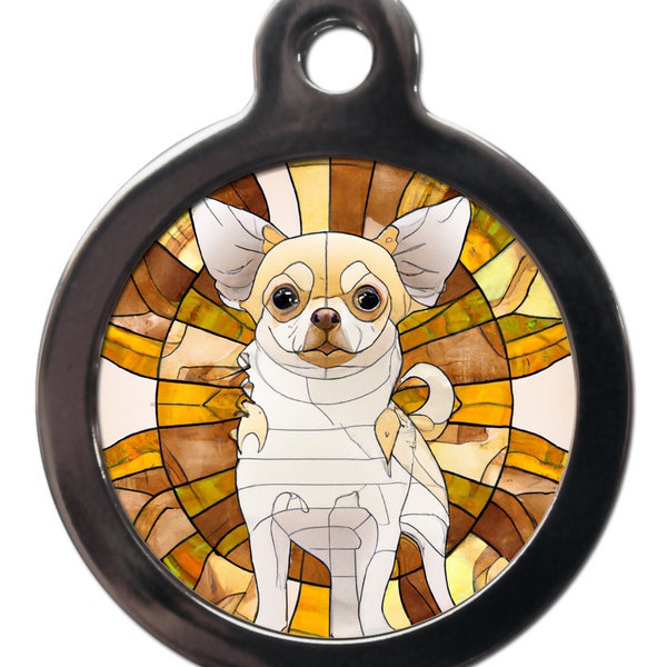 Chihuahua Stained Glass ID Tag keyring