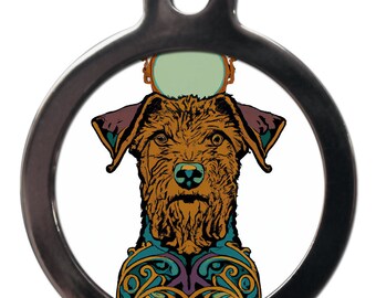 Airedale terrier Art Nouveau  , ID Tag keyring