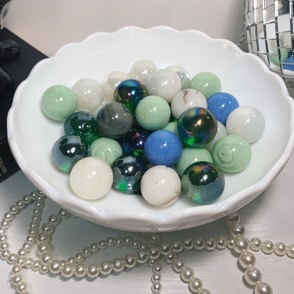 Vintage Marbles with Carnival, Marble, Jadiete, Iridescent White, Jeanette Blue Glass