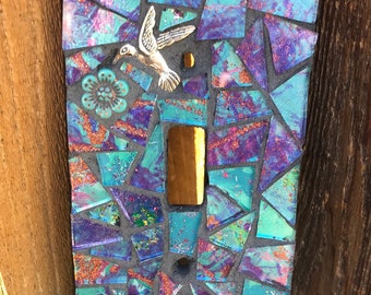 Hummingbird Mosaic Light Switch Plate/Mosaic Light Switch Cover/Mosaic Switch Plate/Single Standard Toggle Switch Cover/Mosaic Wall Art