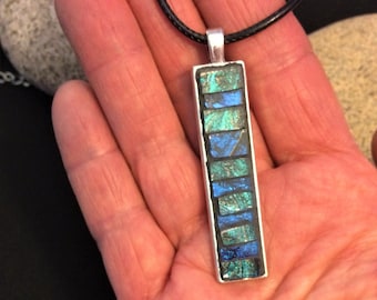 Sparkle Glass Mosaic Pendant Necklace: Turquoise Violet Jewelry