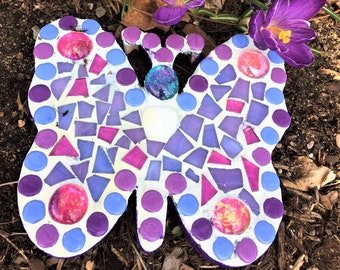 Glass Mosaic Butterfly Wall Art: Purple Fuchsia Decor