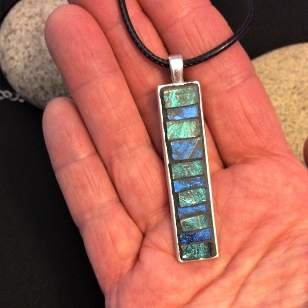 Mosaic Pendant/Glass Pendant/Mosaic Jewelry/Pendant Necklace/Skinny Pendant/Mother's Day Gift/Van Gogh Glass Sparkle/Turquoise, Violet Glass