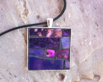 Purple Mosaic Pendant: Handmade Stained Glass Necklace