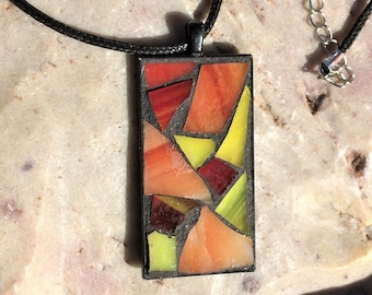 Stained Glass Mosaic Pendant: Handmade Orange Yellow Necklace