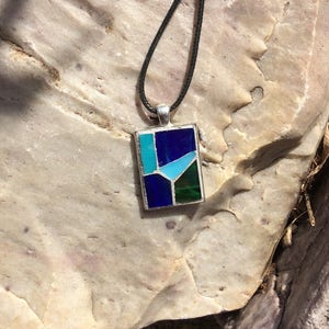Mosaic Pendant/Mosaic Jewelry/Stained Glass Necklace/Blue, Green Pendant