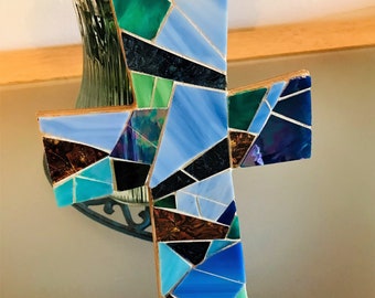 Stained Glass Mosaic Cross: Handmade Religious Wall Art