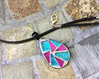 Teardrop Mosaic Pendant: Glitter Glass Stained Glass Necklace