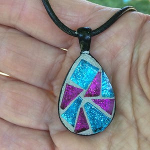 Mosaic Pendant/Mosaic Jewelry/Teardrop Shaped Pendant/Glitter Glass/Mother's Day Gift/Wearable Art/Gift for Her Under 30/Mosaic Gift image 4